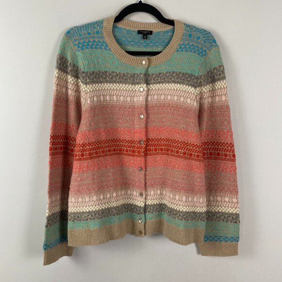 Talbots Cardigan Sweater Size XLP Fair Isle Multicolor Lambswool Mohair - Picture 1 of 10